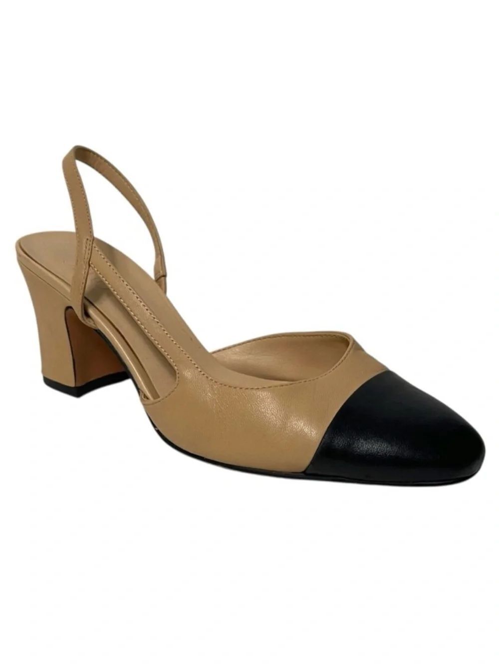 FRANCO SARTO Leather Cap Toe Slingback Heels 6.5